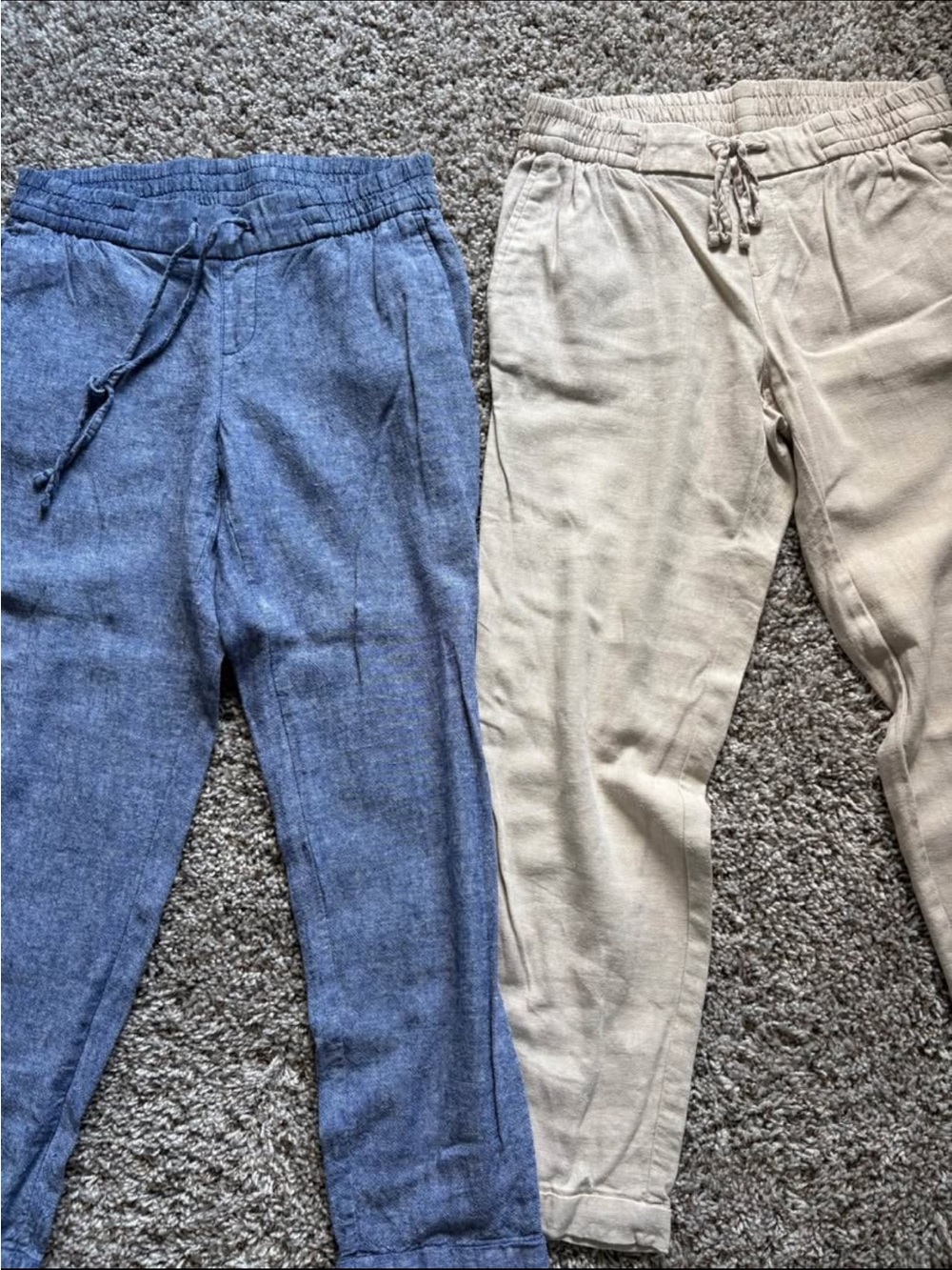 Women!/ Blue and Beige Drawstring Linen Pants- Pair